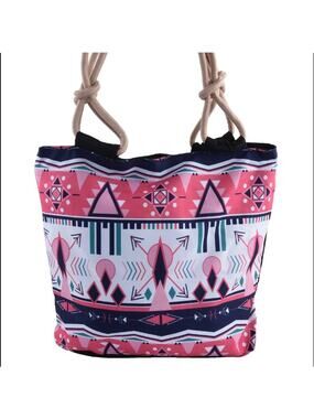 Navy and Pink Tribal Pattern Canvas Tote Bag